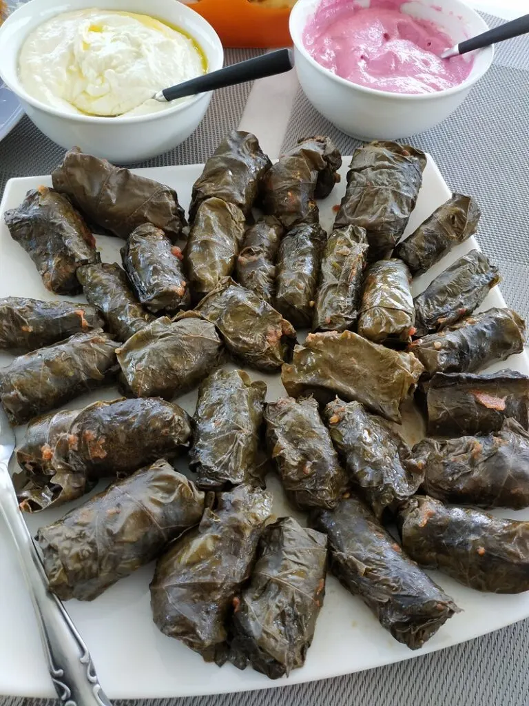 Cypriot stuffed dolmades with vine leaves image.