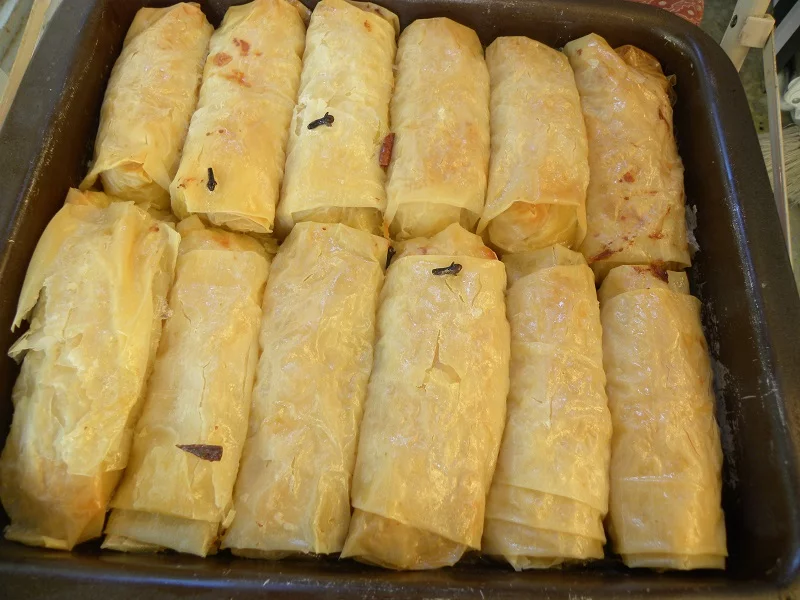 Galaktoboureko rolls baked image