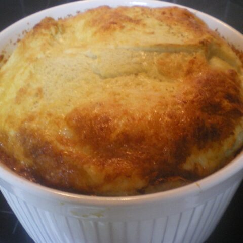 cheese souffle in a round pyrex image
