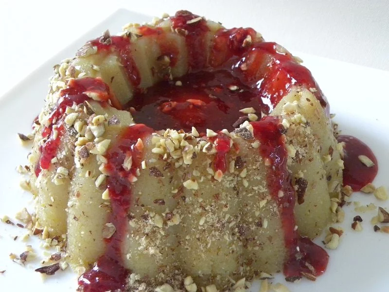 Halvas with Strawberry Coulis