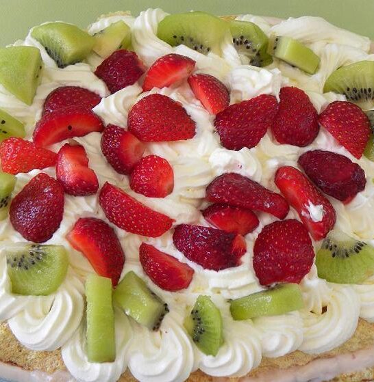 Strawberry Pavlova and Rhubarb Sauce