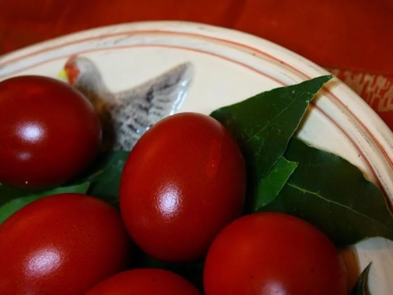 Dyed Easter red eggs image
