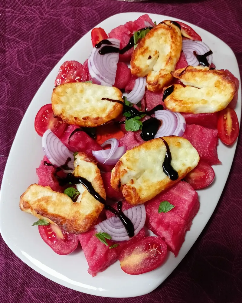 Air fryer grilled halloumi with watermelon image