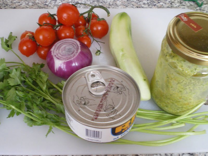 Ingredients for beans with oregano pesto