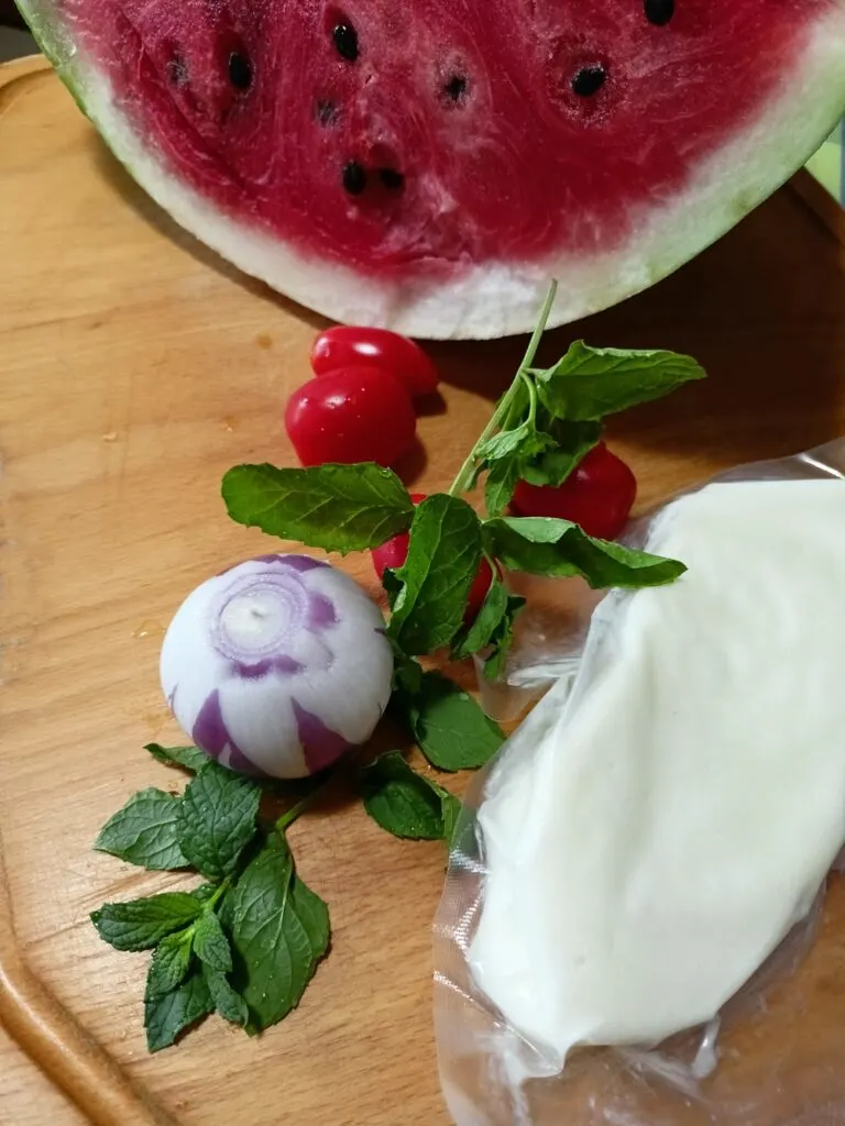 Ingredients to make the watermelon salad image