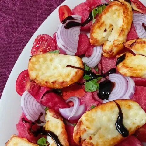 Watermelon salad with halloumi and mint image