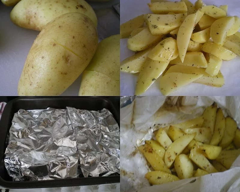 Collage potatoes baked in parchment paper image