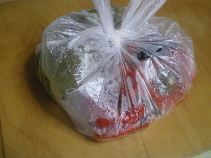 Peppers sweating in a bag image