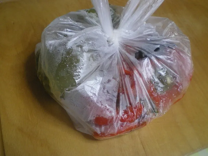 Peppers sweating in a bag image