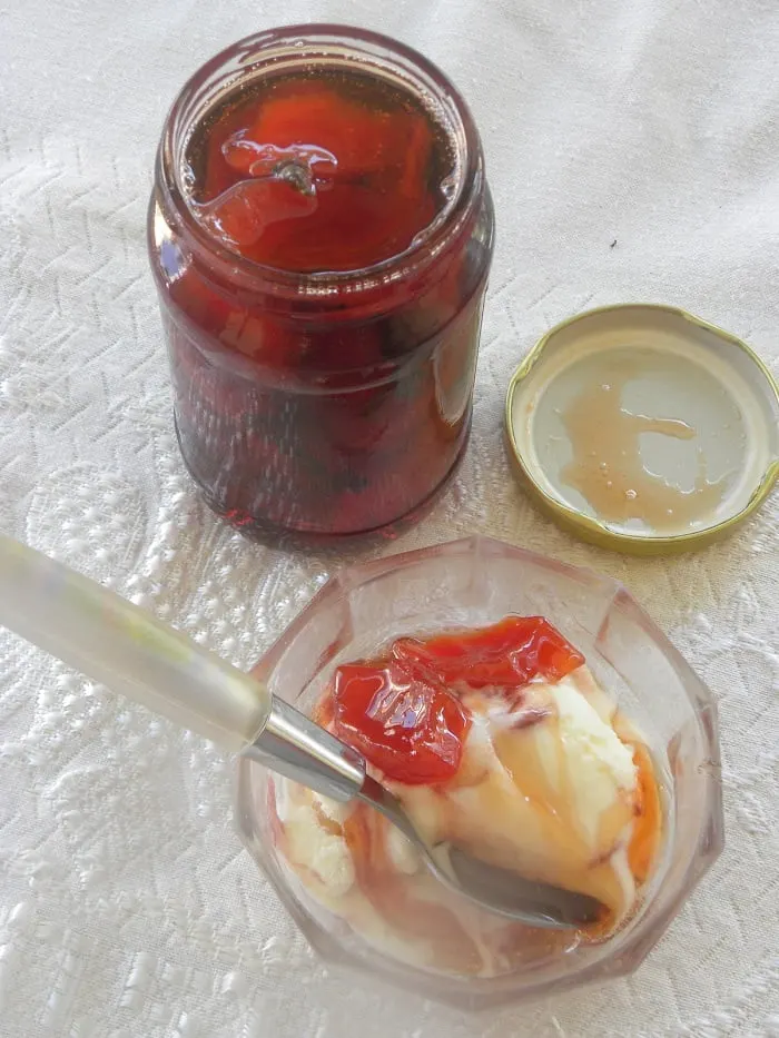 quince syrup and ice cream image