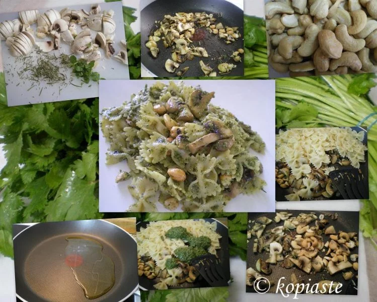 collage farfalle with cilantro preparation image