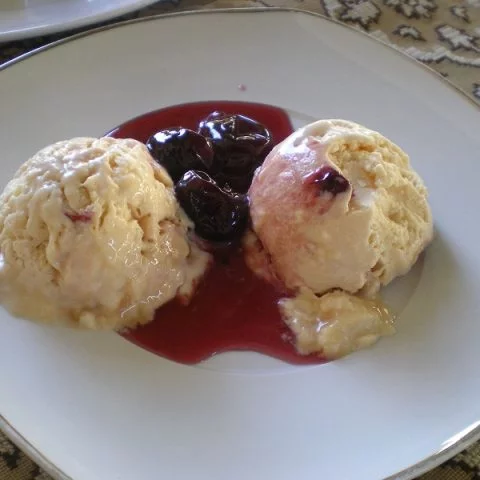 ce cream with cherries photo
