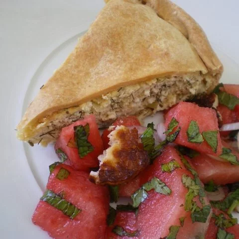 watermelon salad and tyropita image