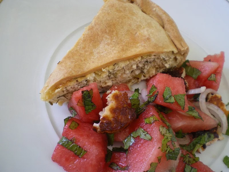 watermelon salad and tyropita image