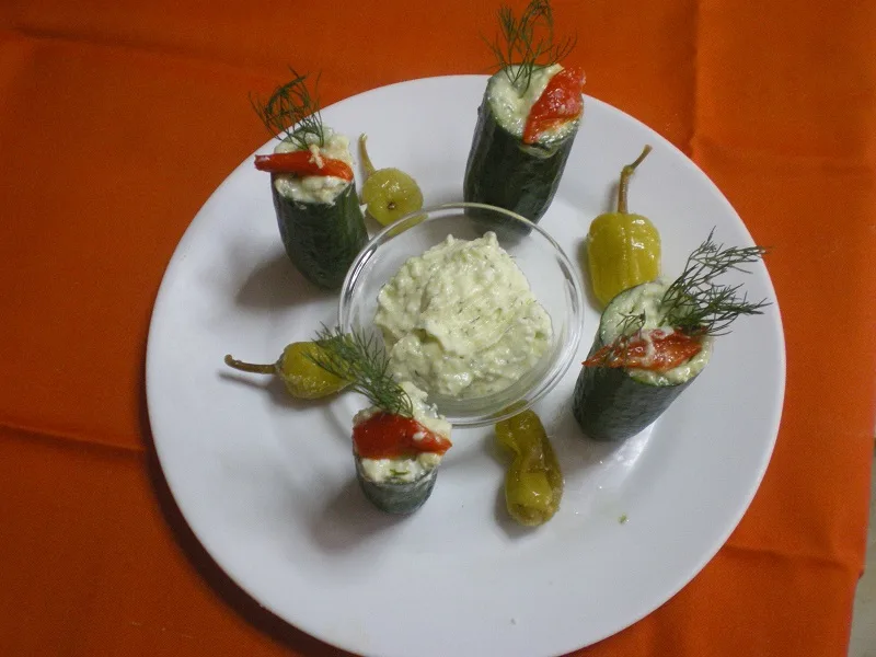 fetatziki Stuffed Cucumbers with Fetatziki sauce image