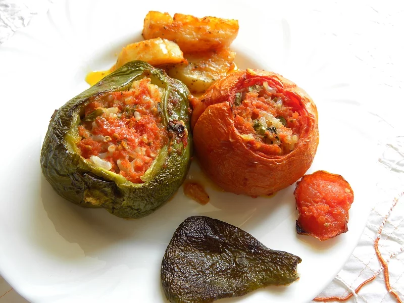 Stuffed gemista with rice and potatoes image