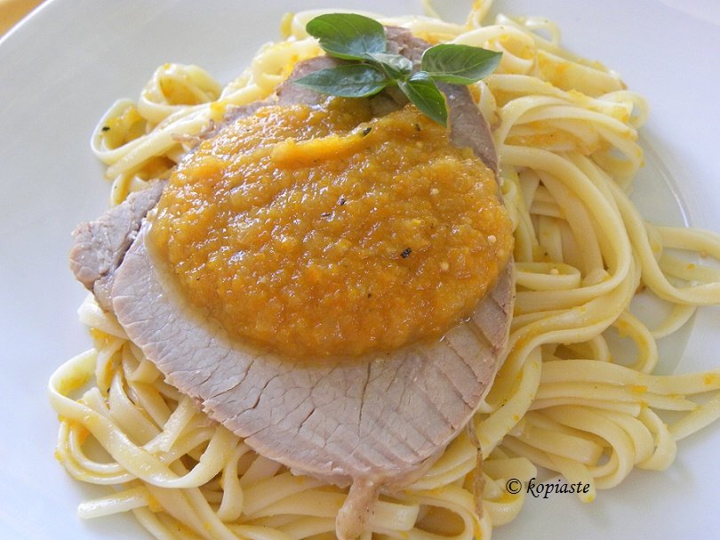 Beef or Veal in Dark Beer with a Sweet and Sour Pumpkin Sauce