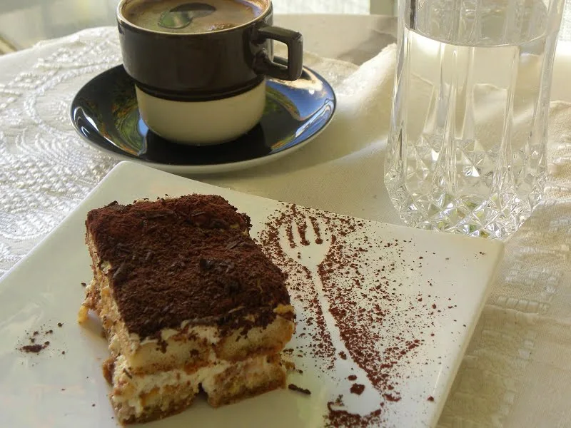 Tiramisu with coffee photograph