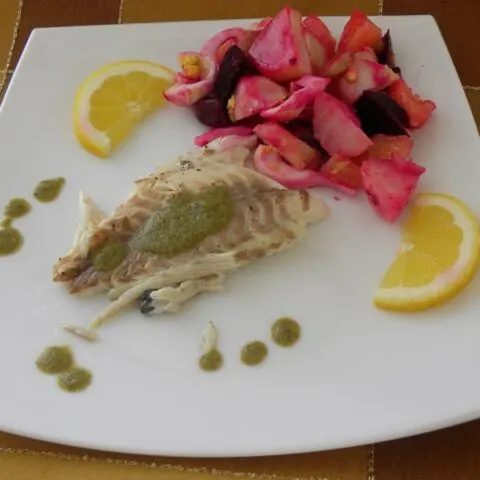 Tsipoura with beetroot salad image