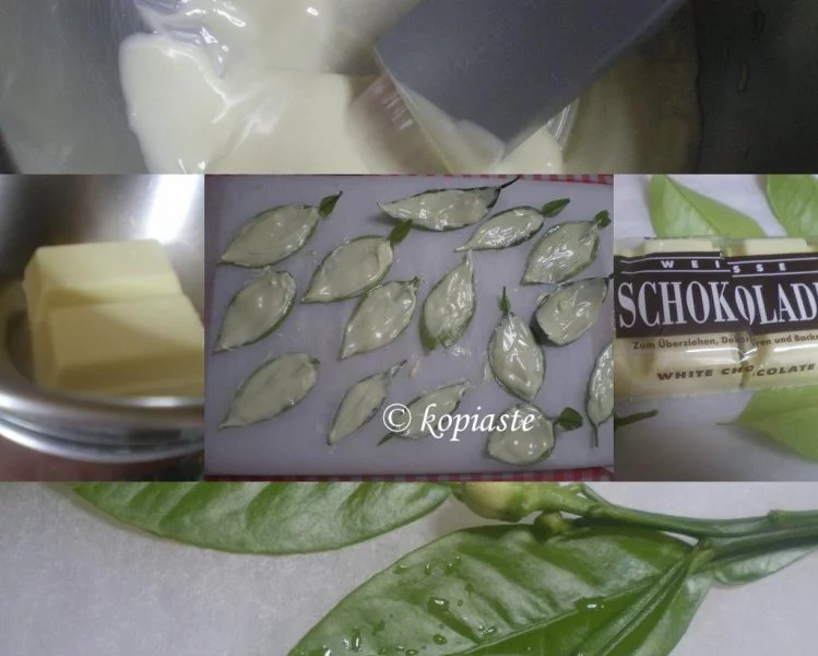 collage making chocolate leafs