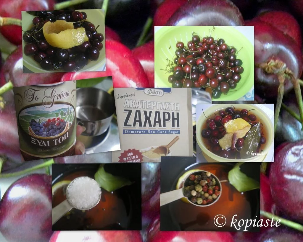 Collage pickled cherries image
