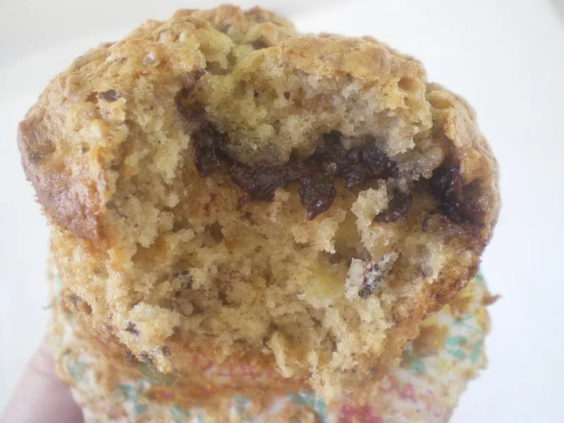 banana muffins Muffin cut showing chocolate image