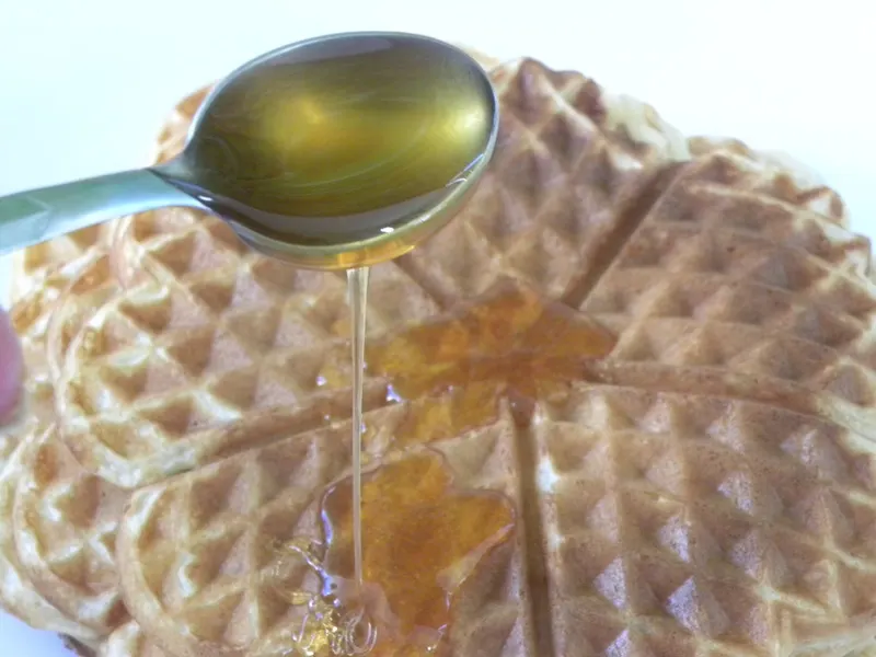 Greek Honey Waffles Waffles served with Greek honey image