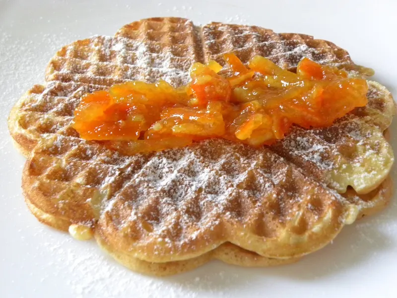 Waffles serves with mixed citrus marmalade image