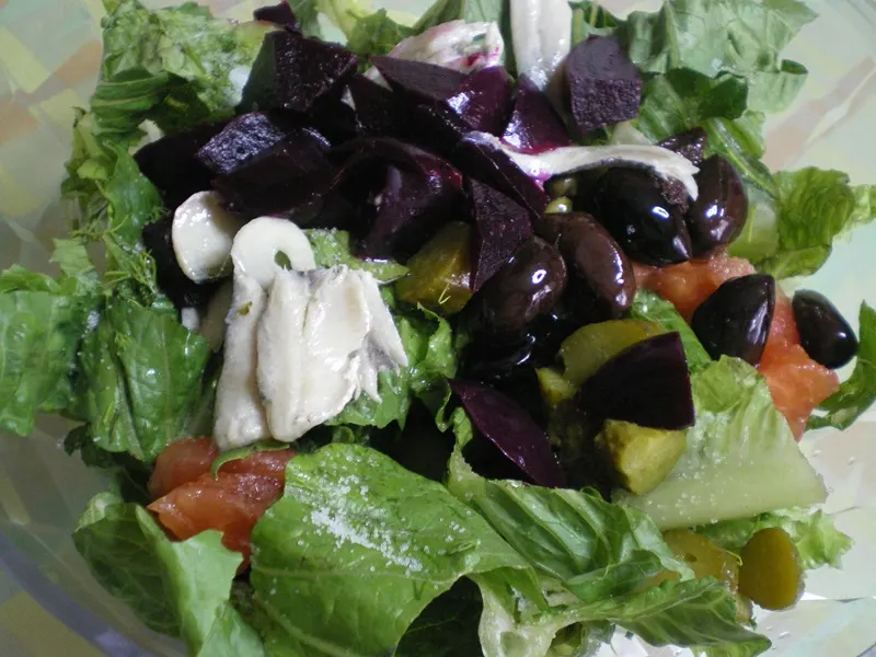 Salad with Pickles and Anchovies Lettuce Salad with Pickles and Fresh Anchovies image