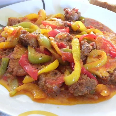 Spetzofai with halloumi picture