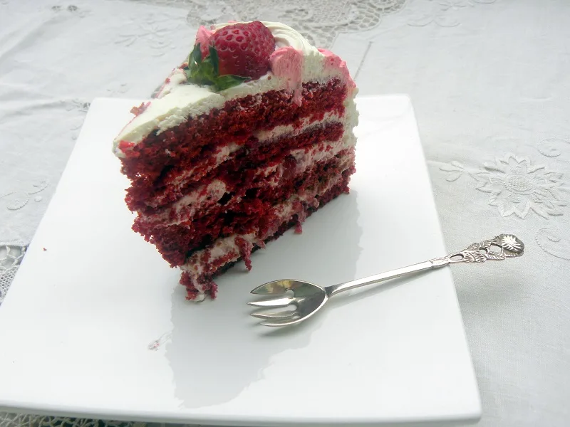 Red velvet marked red velvet cake cut image