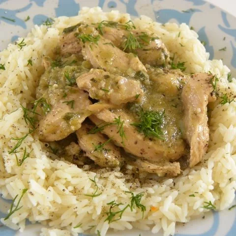 Chicken with Leeks, Greek Yoghurt and Kafkalithres Pesto