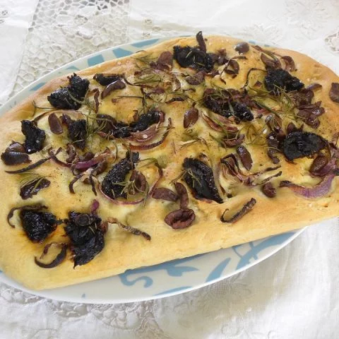 Lagana with garlicky olives image