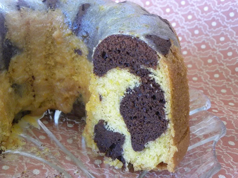 Marbled Cake with Apricot Glazing Marbled Chocolate cake with apricot glazing image