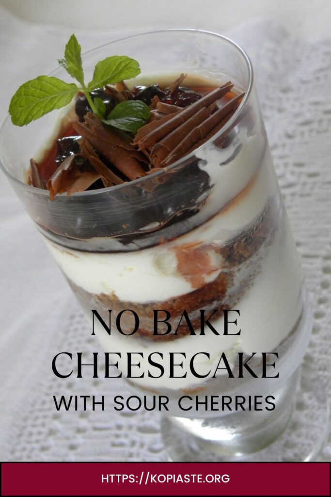 Collage no bake cheesecake with sour cherries image