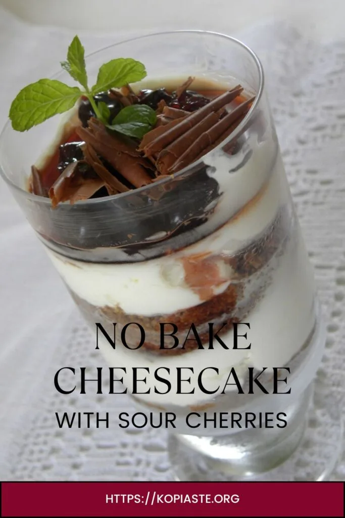 Collage no bake cheesecake with sour cherries image