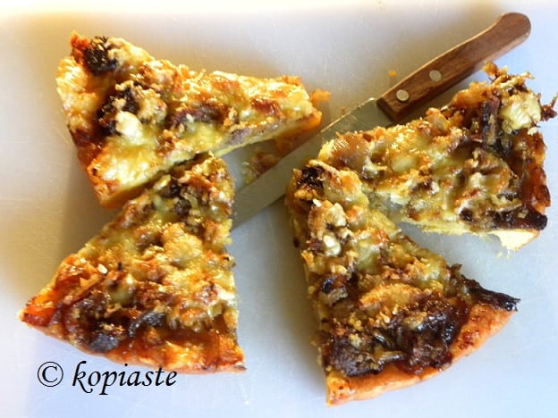 Sausage and Onion Tart with easy Corn Meal Crust