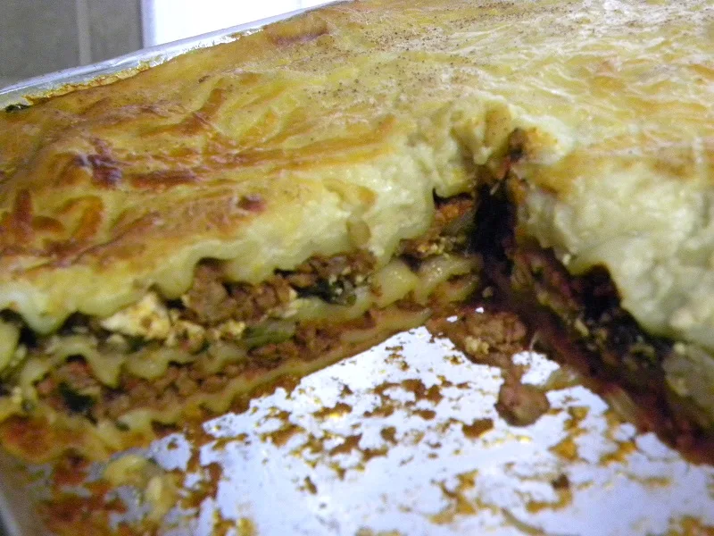 Lasagna spinakopita filling and bolognaise image