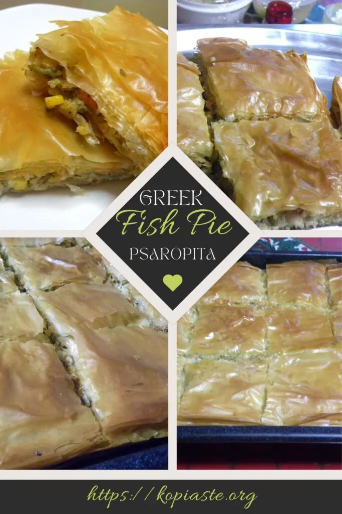 Collage of baked Fish Pie - Psaropita image