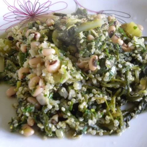 Mavromatika black eyed peas with wild greens image