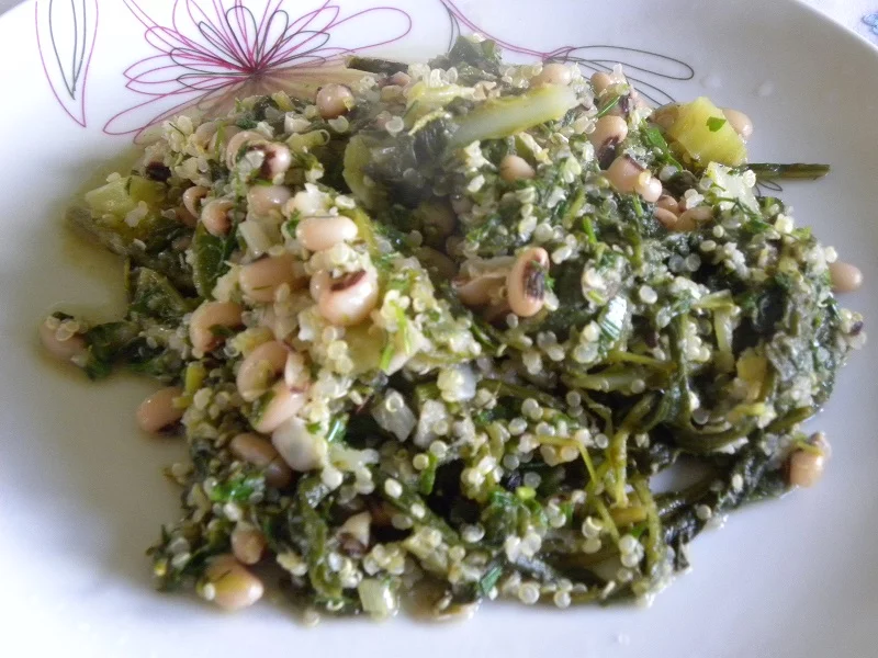Mavromatika black eyed peas with wild greens image
