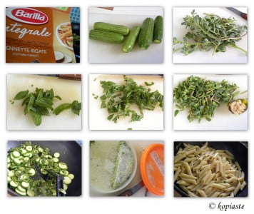 Collage Whole wheat penne with chutney