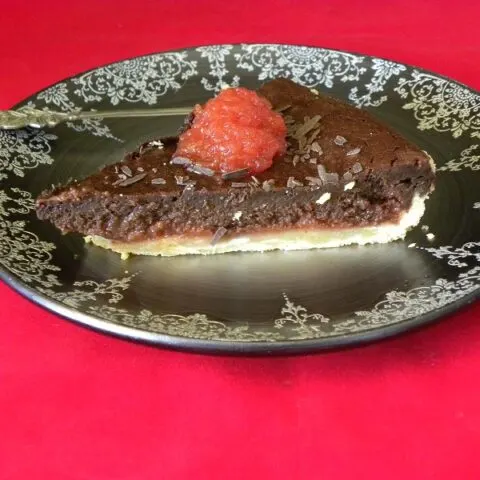 Chocolate and Quince Tart cut image