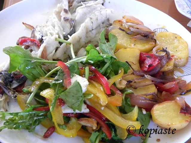 Fish milokopi shi drum and rocket and peppers salad