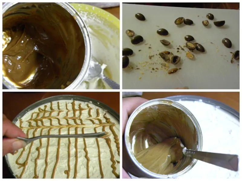 collage preparing decoration on cheesecake image.