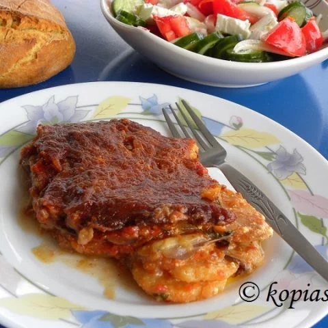 Eggplant - Potato Casserole Gratin with Feta and Mozzarella