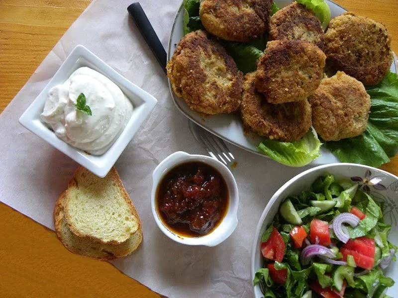 Chickpea Burgers with garlic sauce and chutney image
