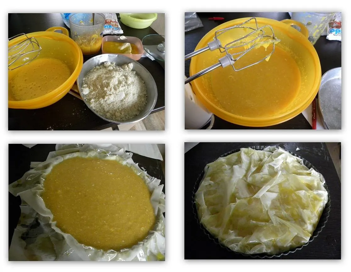 collage Portokalopita orange phyllo pie