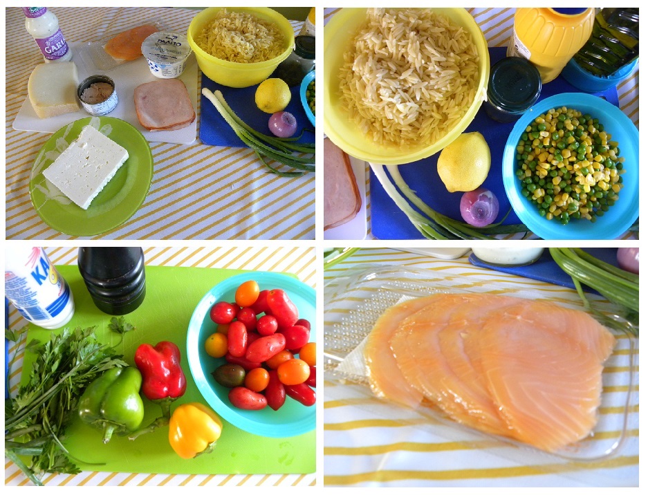 Collage orzo salad with salmon image