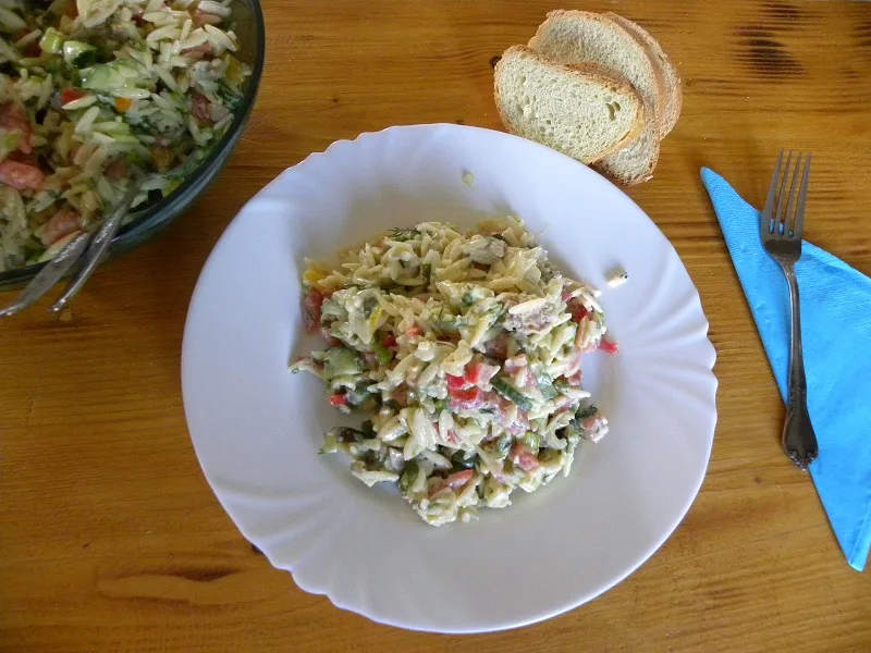 Orzo Kritharaki Salata with baked eggplants and tuna image